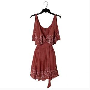 Free People Sylvia Terra Cotta Beaded Wrap Dress Size XS